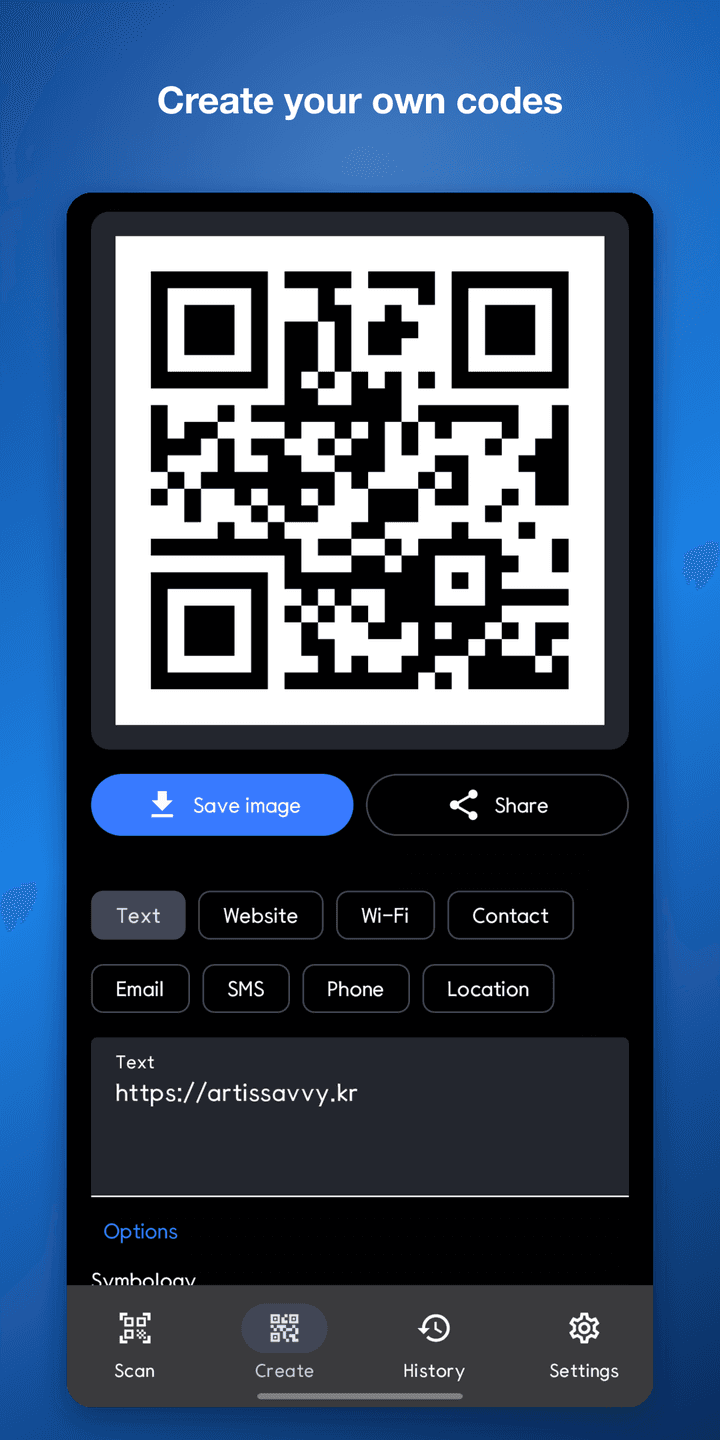 QR Reader X — Creating a code