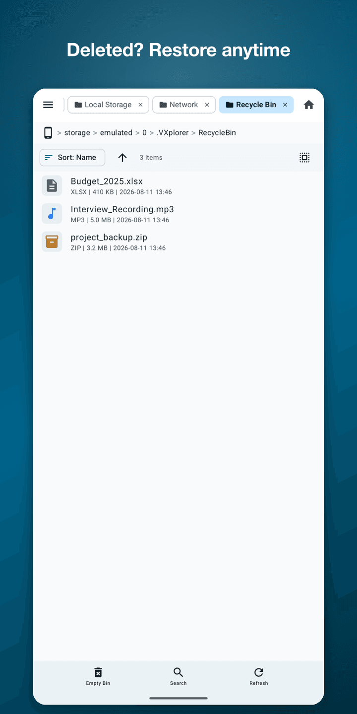 VXplorer — Recycle bin